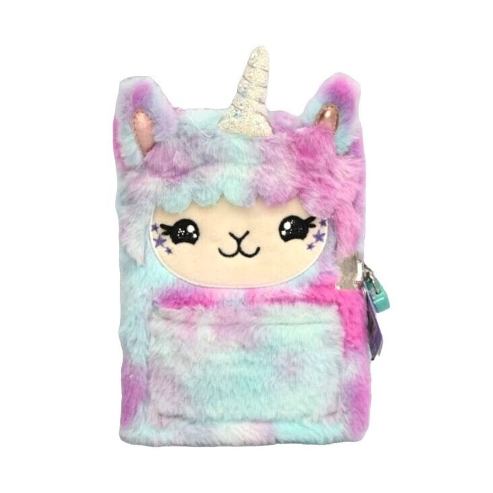 Claires Lala The Llamacorn Diary Journal Plush Blue Pink Lock Key LLama Unicorn